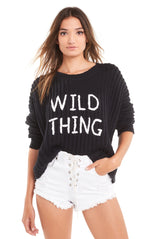 Wildfox Rib Knit Wild Thing Embroidered Sweater