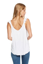 Chaser Cool Jersey Ruffle Strap Double V Cami Top