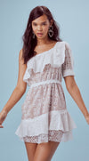 For Love and Lemons Lovebird Lace One Shoulder Mini Dress