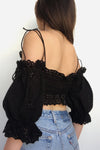 For Love and Lemons Anabelle Eyelet Crop Top Black