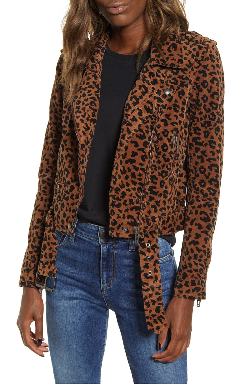 Blank NYC Leopard Jungle Cat Corduroy Moto Jacket