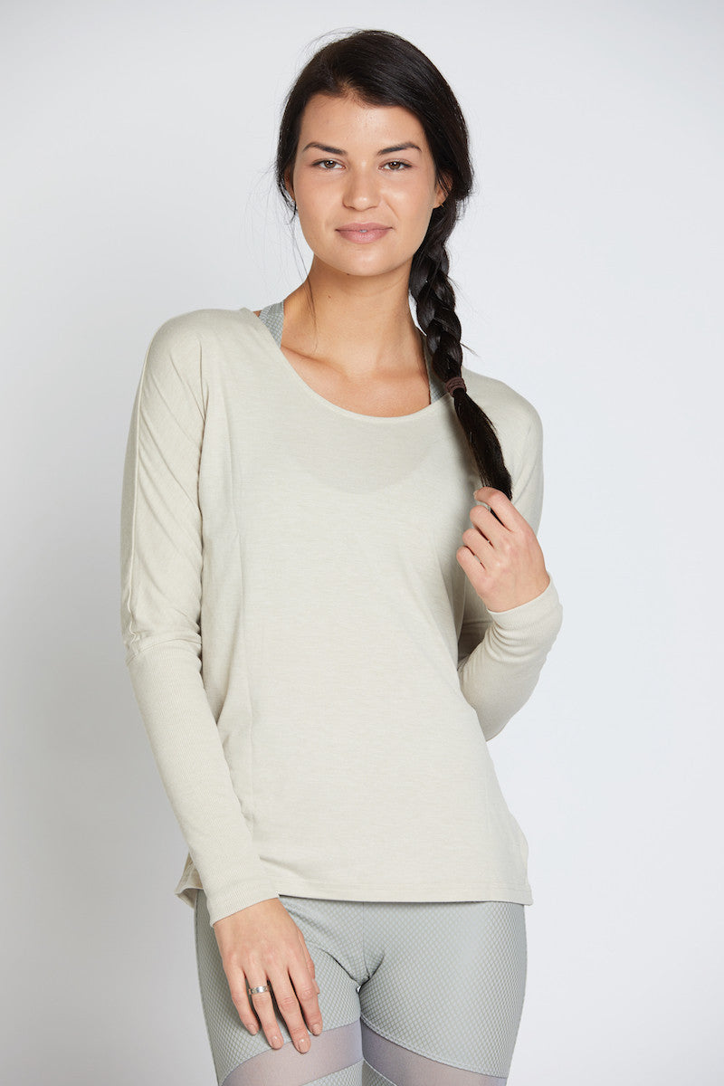 Onzie Drapey V-Back Sweater Taupe