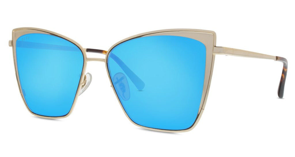 Diff Eyewear Gold Blue Mirror Becky Sunglasses