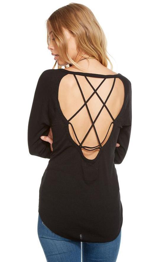 Chaser Vintage Rib Strappy Long Sleeve Top